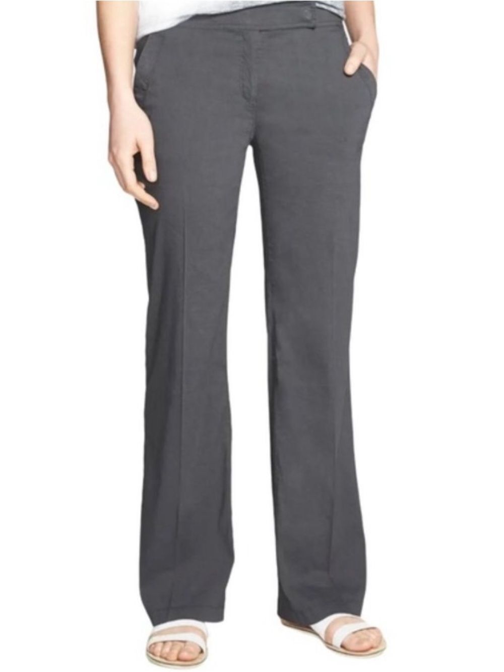 Eileen Fisher Organic Linen Viscose Trouser Pants Graphite Gray Womens 10